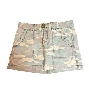 Lucky Brand Camo Mini Skirt Green Utility Cargo 100% Cotton 6 28 Y2K Vintage